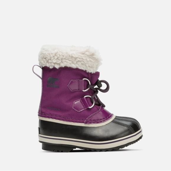 Sorel Other - SOREL kids iris plum purple black yoot pac nylon rubber fur trim snow boots